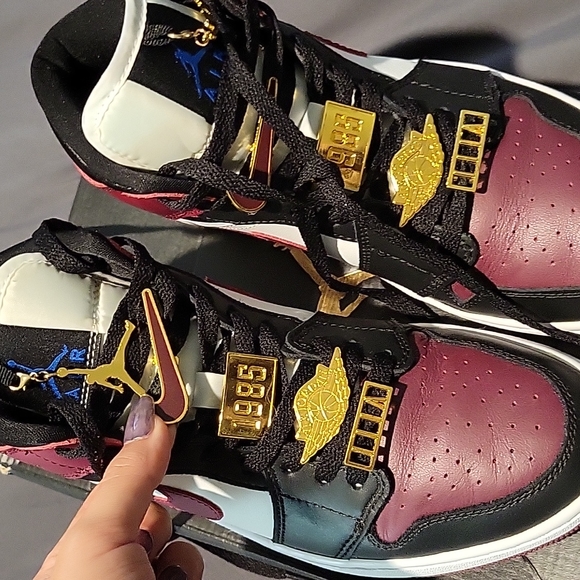 Jordan 1 woman wine red gold accents charms - Picture 2 of 10